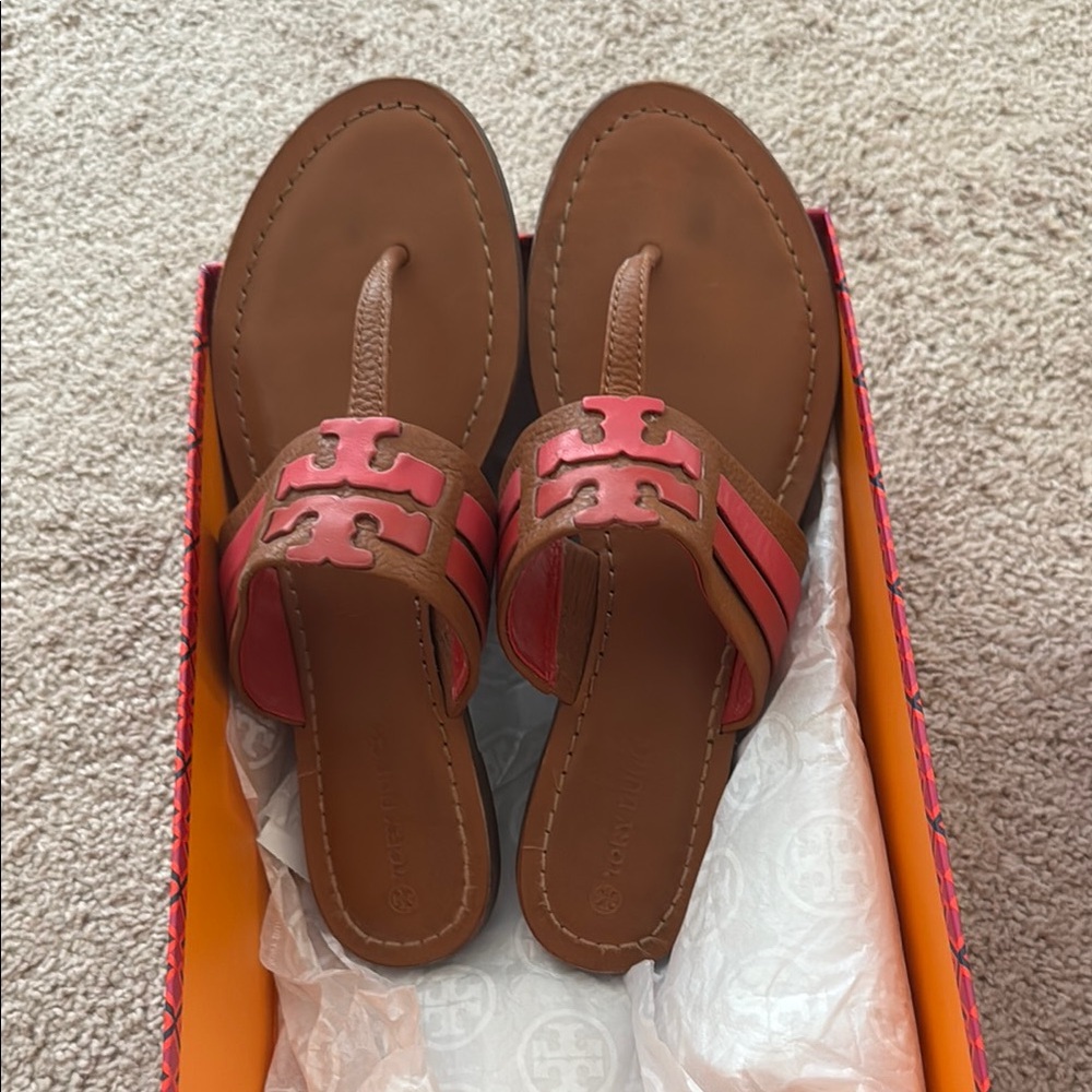 Tory Burch Brown and Pink Sandals